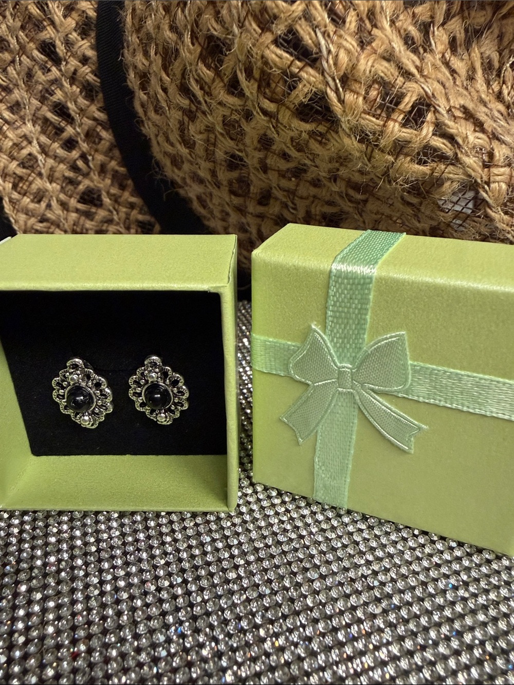 Black and Silver Floral Stud Earrings - Elegant Women Jewelry